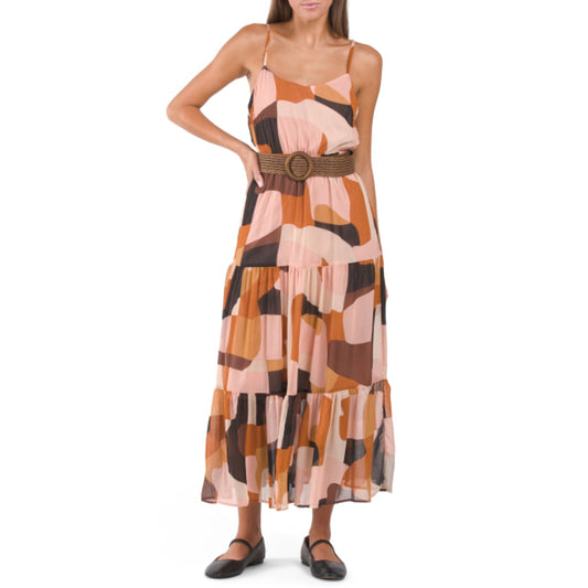 Anne Klein Women's Jolene Spaghetti Strap Belted Maxi Dress