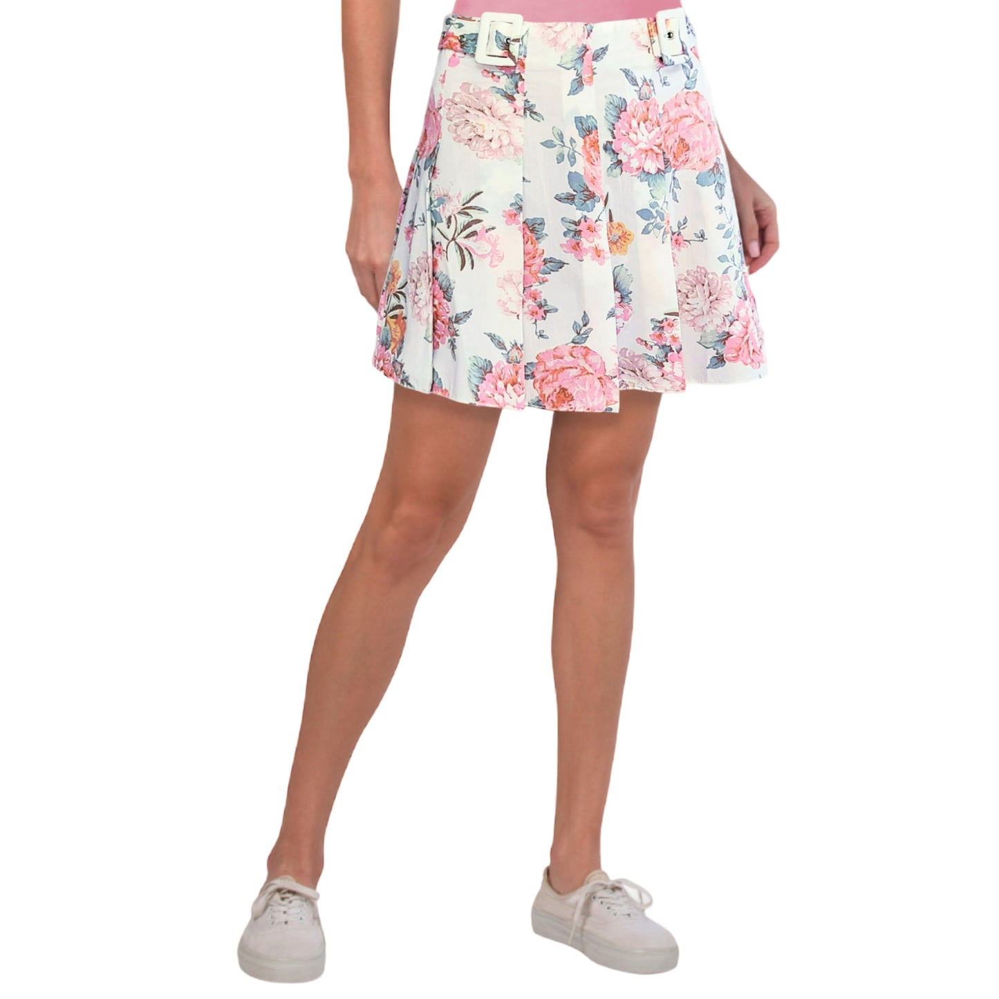 ASOS High Rise Floral Print Side Buckles Tennis Style Pleated Mini Skirt