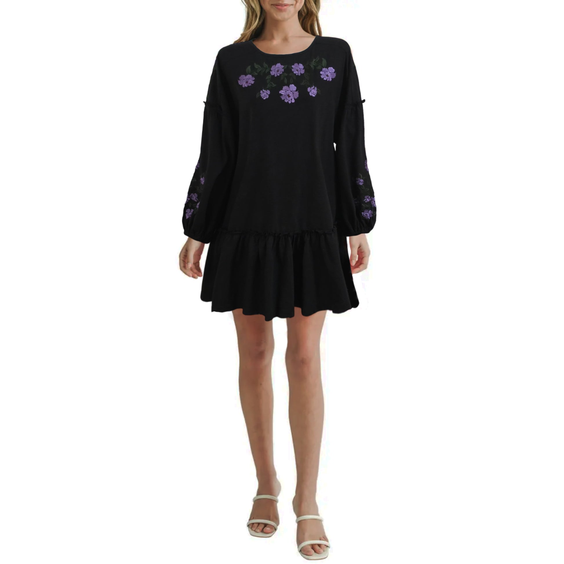 ASOS Women's Floral Embroidery Balloon Sleeve Ruffle Hem Mini Dress Letay Store ASOS Women's Floral Embroidery Balloon Sleeve Ruffle Hem Mini Dress Letay Store