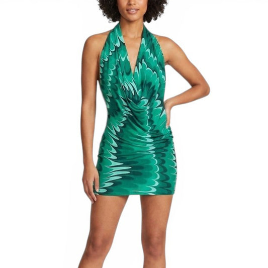 Women's Women's Wave Print Halter Cowl Neck Backless Mini Dress