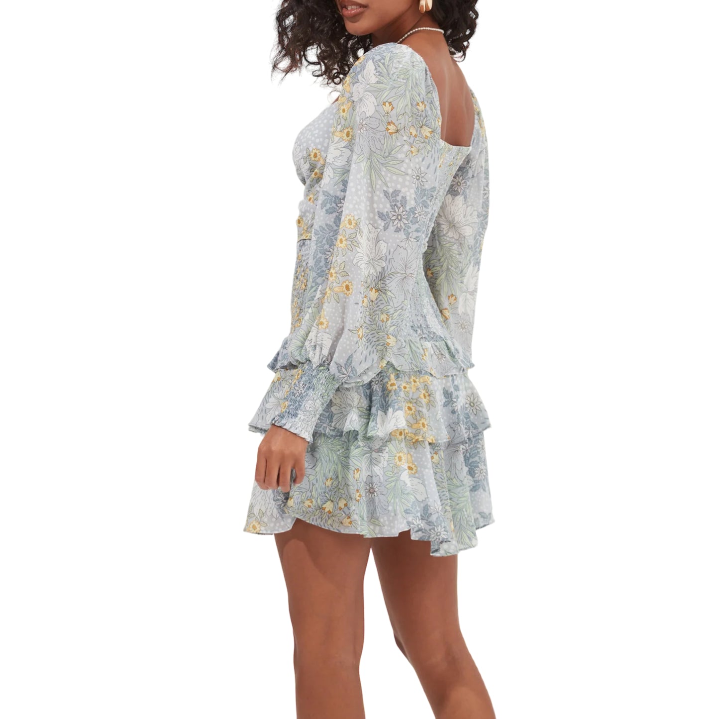 ASTR the Label Marietta Floral Print Smocked Tiered Ruffle Mini Dress