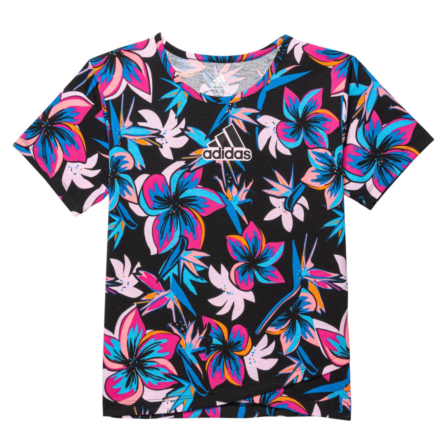 Adidas Big Girls AOP Cross-Over Tee Floral Print Casual Active T-Shirt