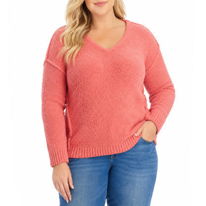 Adyson Parker Women's Plus Cozy V-Neck Soft Knit Inverted Seam Pullover Sweater