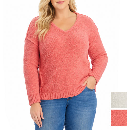Adyson Parker Women's Plus Cozy V-Neck Soft Knit Inverted Seam Pullover Sweater