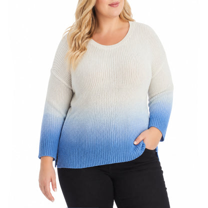 Adyson Parker Women's Plus 3/4 Sleeve Ombre Dip Dye Soft Cotton Blend Knit Sweater