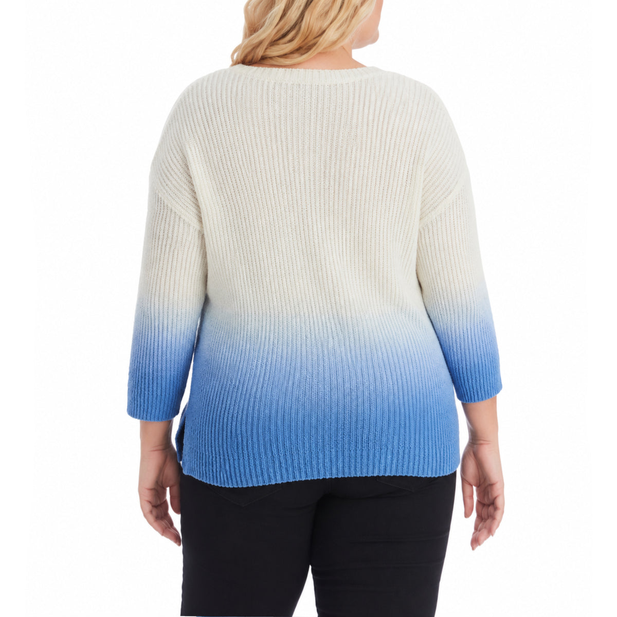 Adyson Parker Women's Plus 3/4 Sleeve Ombre Dip Dye Soft Cotton Blend Knit Sweater