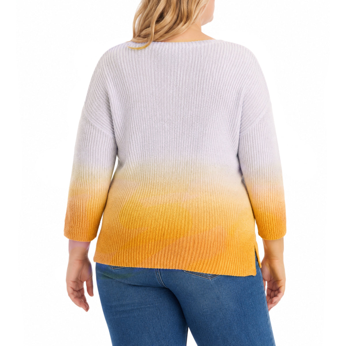 Adyson Parker Women's Plus 3/4 Sleeve Ombre Dip Dye Soft Cotton Blend Knit Sweater