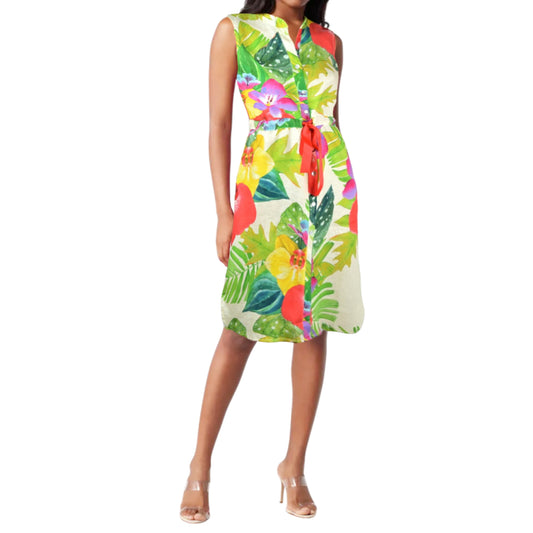 Allegra Masetti Women's Tropical Print Button Front Linen Shirt Dress
