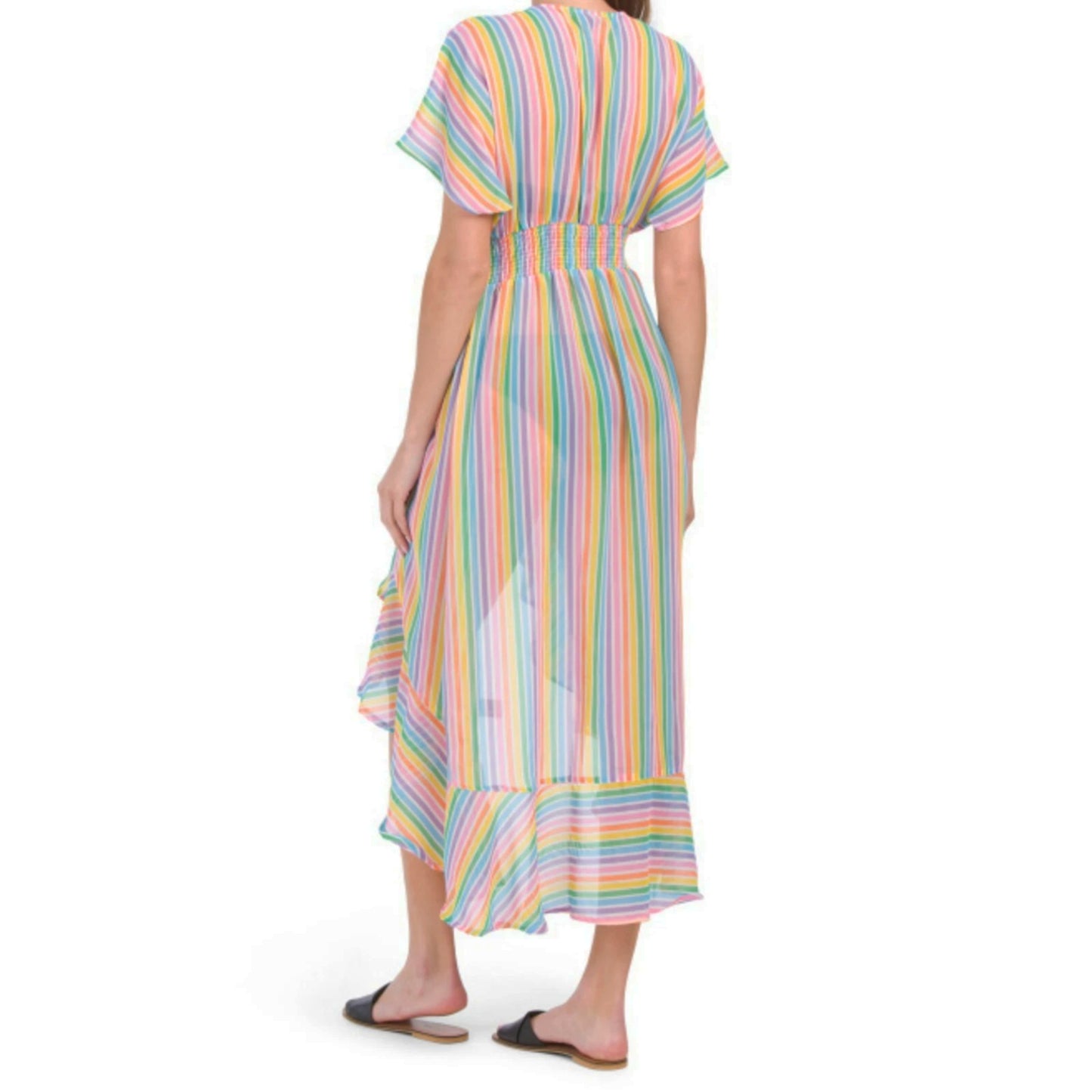 AMERICA & BEYOND Women's Semi-Sheer Cheetah Rainbow Stripes Cover-Up Dress
