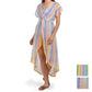 AMERICA & BEYOND Women's Semi-Sheer Cheetah Rainbow Stripes Cover-Up Dress