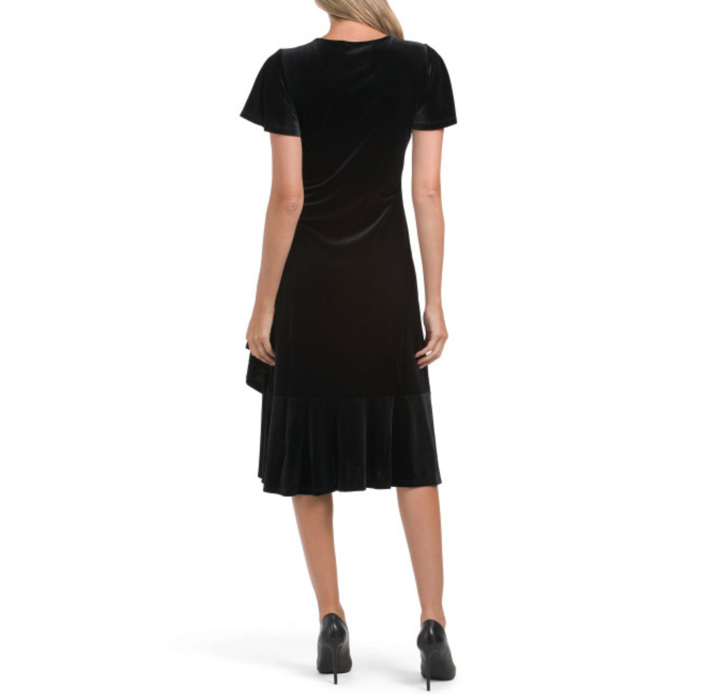 Anne Klein Women's Dahlia Flutter Sleeve Ruffle Skirt Wrap Style Velvet Midi Dress