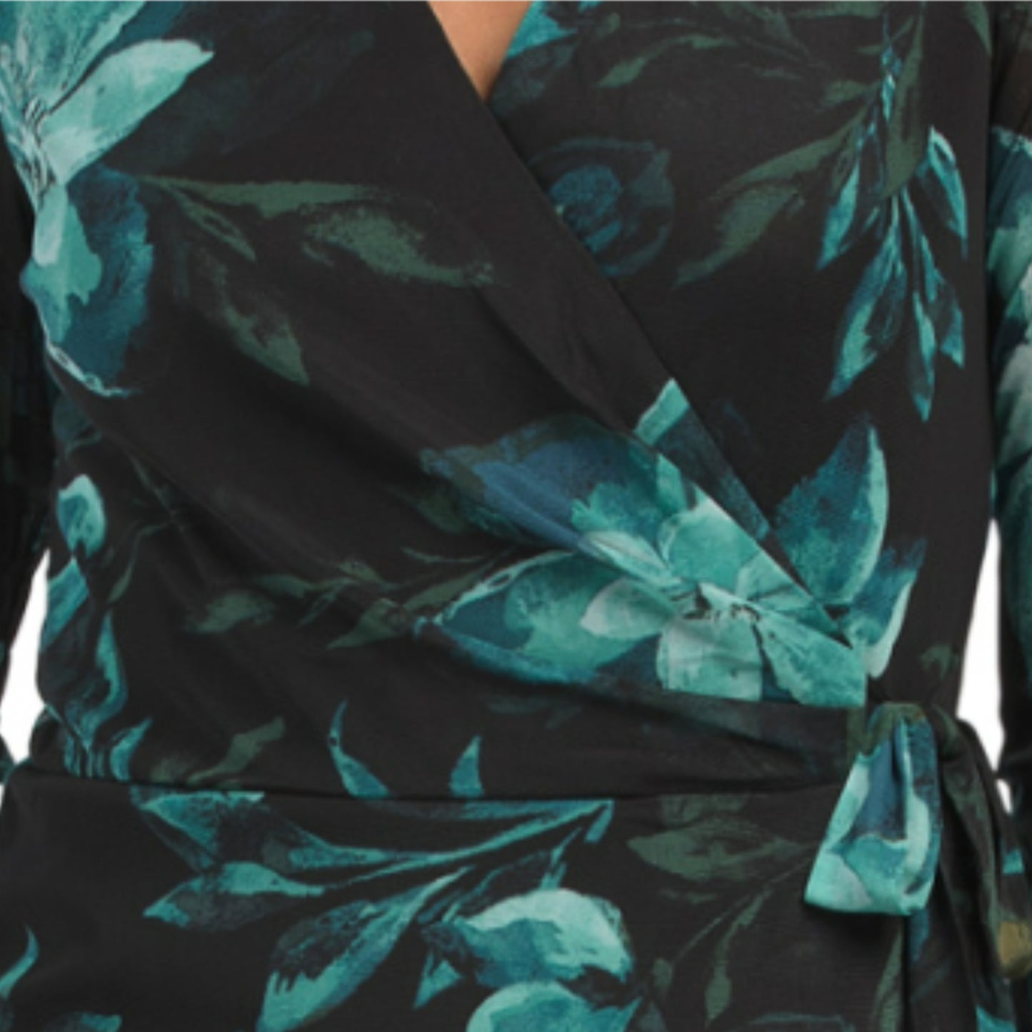 Anne Klein Women's Long Sleeve Floral Print Tie Waist Wrap Midi Dress