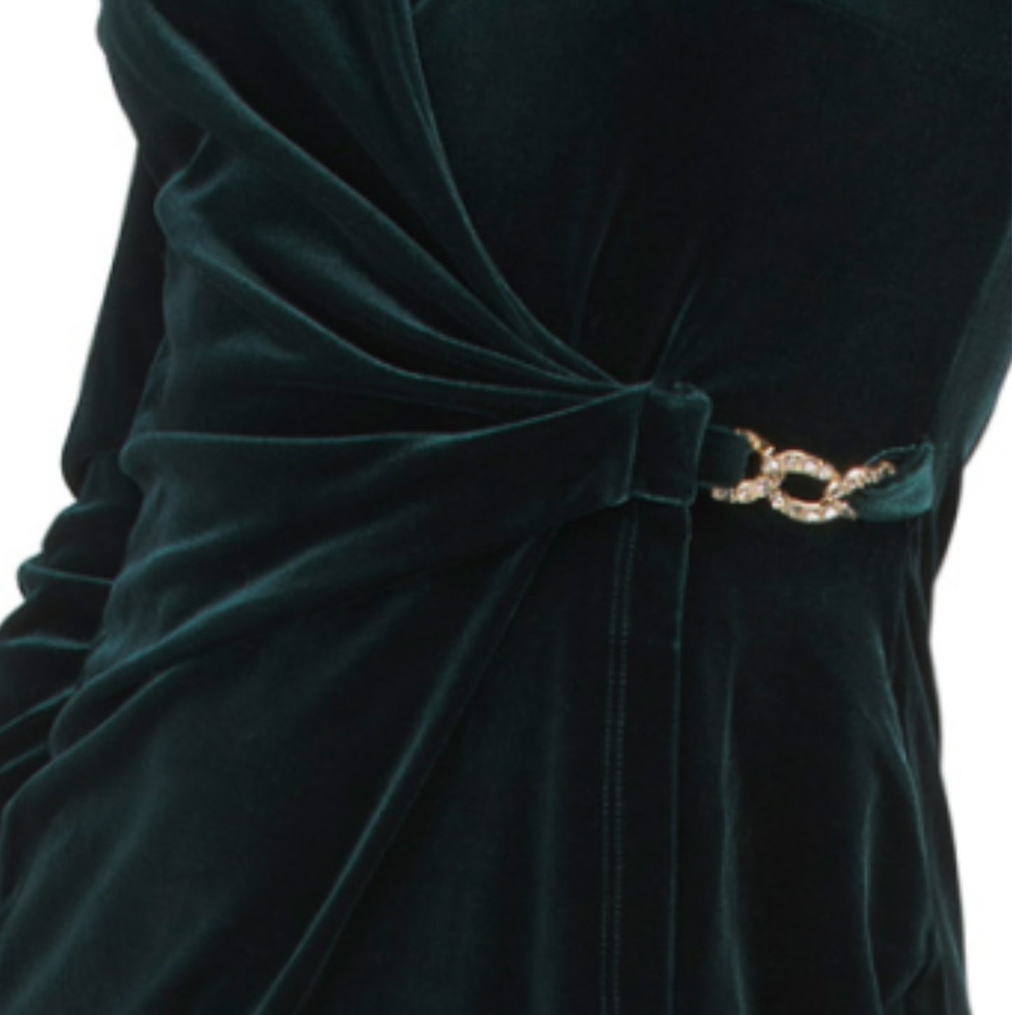 Anne Klein Women's Rhinestone Chain Buckle Classic Wrap Stretch Velvet Dress