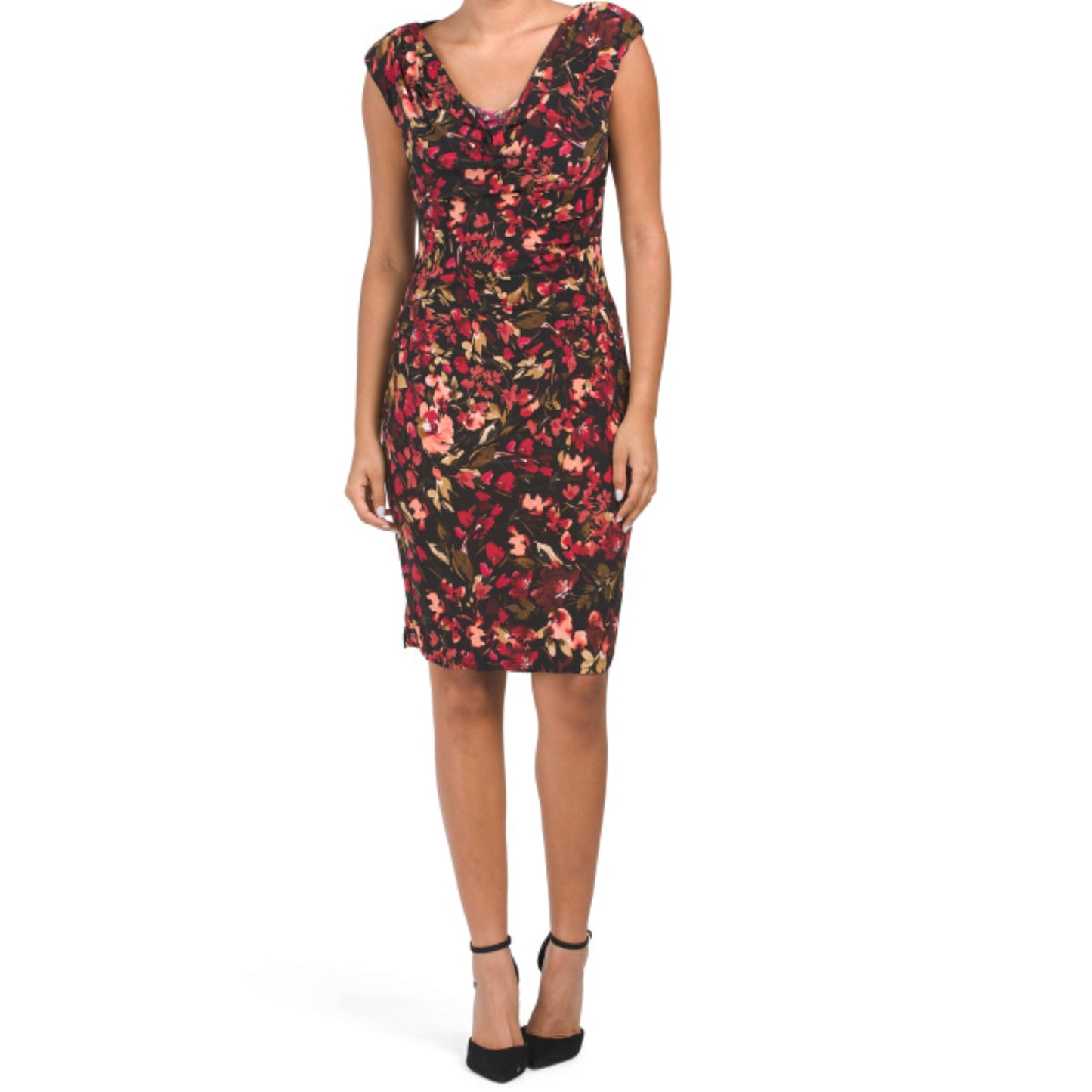 Anne Klein Women's Valerie Floral Print Cowl Neck Mini Dress