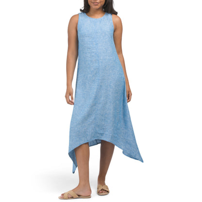 Anne Klein Women's Linen Blend Jazzy Sharkbite Midi Dress Blue / S Anne Klein Women's Linen Blend Jazzy Sharkbite Midi Dress Blue / S