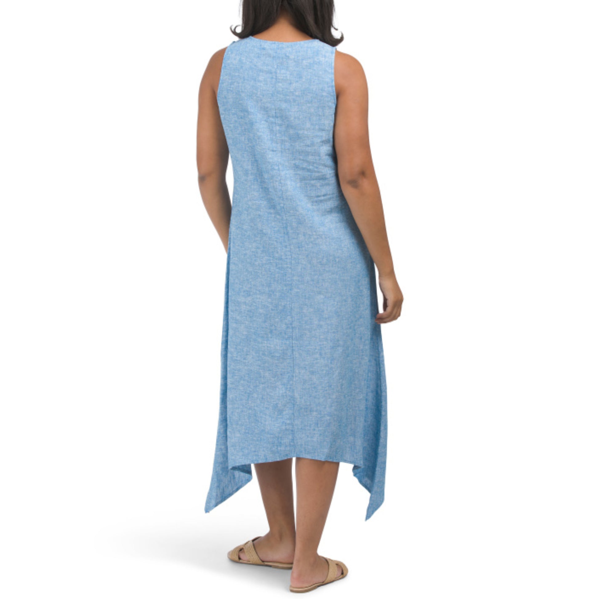 Anne Klein Women's Linen Blend Jazzy Sharkbite Midi Dress Blue / S Anne Klein Women's Linen Blend Jazzy Sharkbite Midi Dress Blue / S