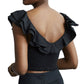 Anthropologie Women's Maeve Flutter Sleeve Ruffle Trim Smocked Crop Top