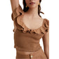 Anthropologie Women's Maeve Flutter Sleeve Ruffle Trim Smocked Crop Top
