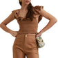 Anthropologie Women's Maeve Flutter Sleeve Ruffle Trim Smocked Crop Top