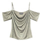 Anthropologie Women's Metallic Cowl Drape Neck Off The Shoulder Blouse Top