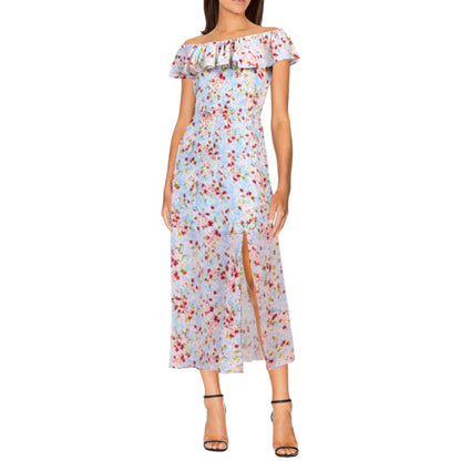 BCBGeneration Women's Ruffle Off The Shoulder Front Slit Floral Maxi Dress