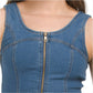 BEBE Women's Sleeveless Front Zip Denim Mini Dress