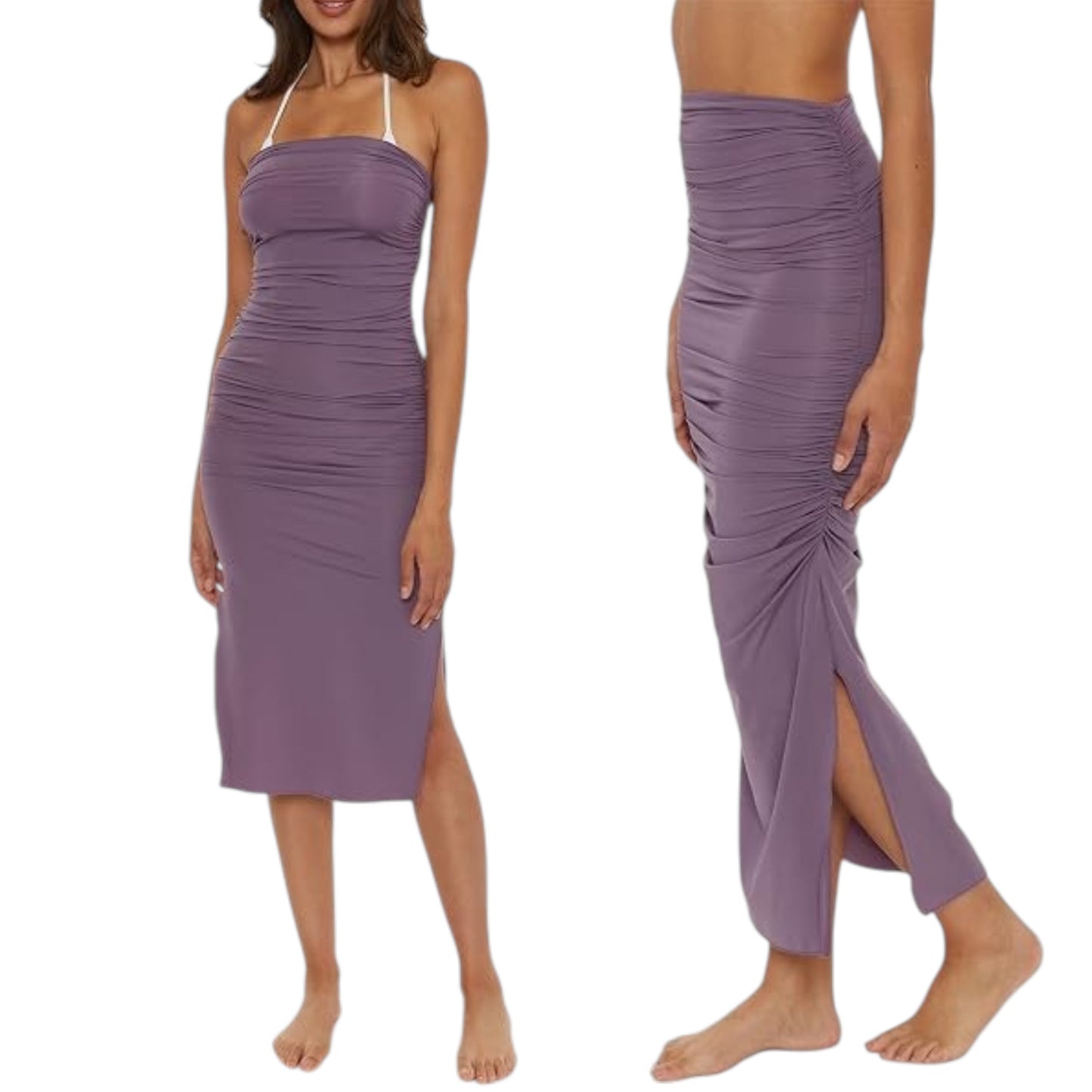 BECCA Women's Swimwear Color Code Tube Shirred Skirt Convertible Beach Cover Up Dress