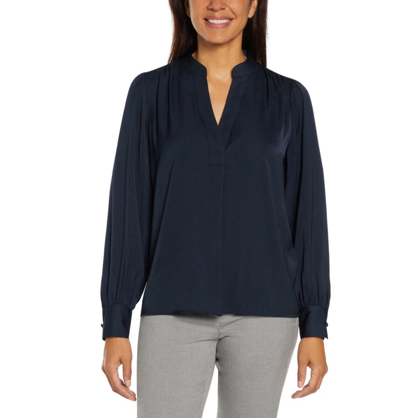 Banana Republic Women's V-Neck Long Sleeve Relaxed Fit Satin Finish Top Blouse