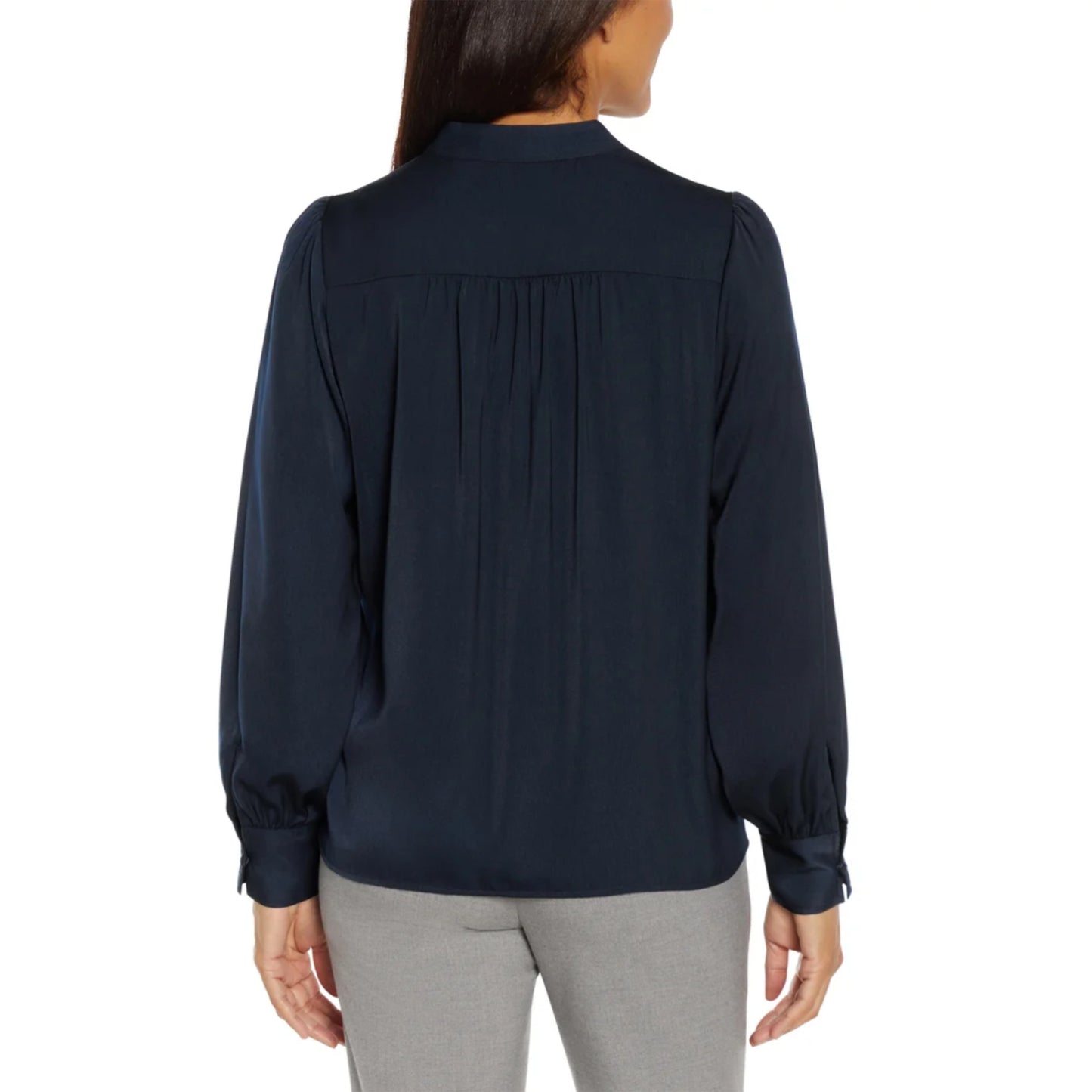Banana Republic Women's V-Neck Long Sleeve Relaxed Fit Satin Finish Top Blouse