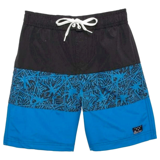 Big Chill Boy's Palm Tree Print Color Block UPF 50 Board Beach Swim Shorts