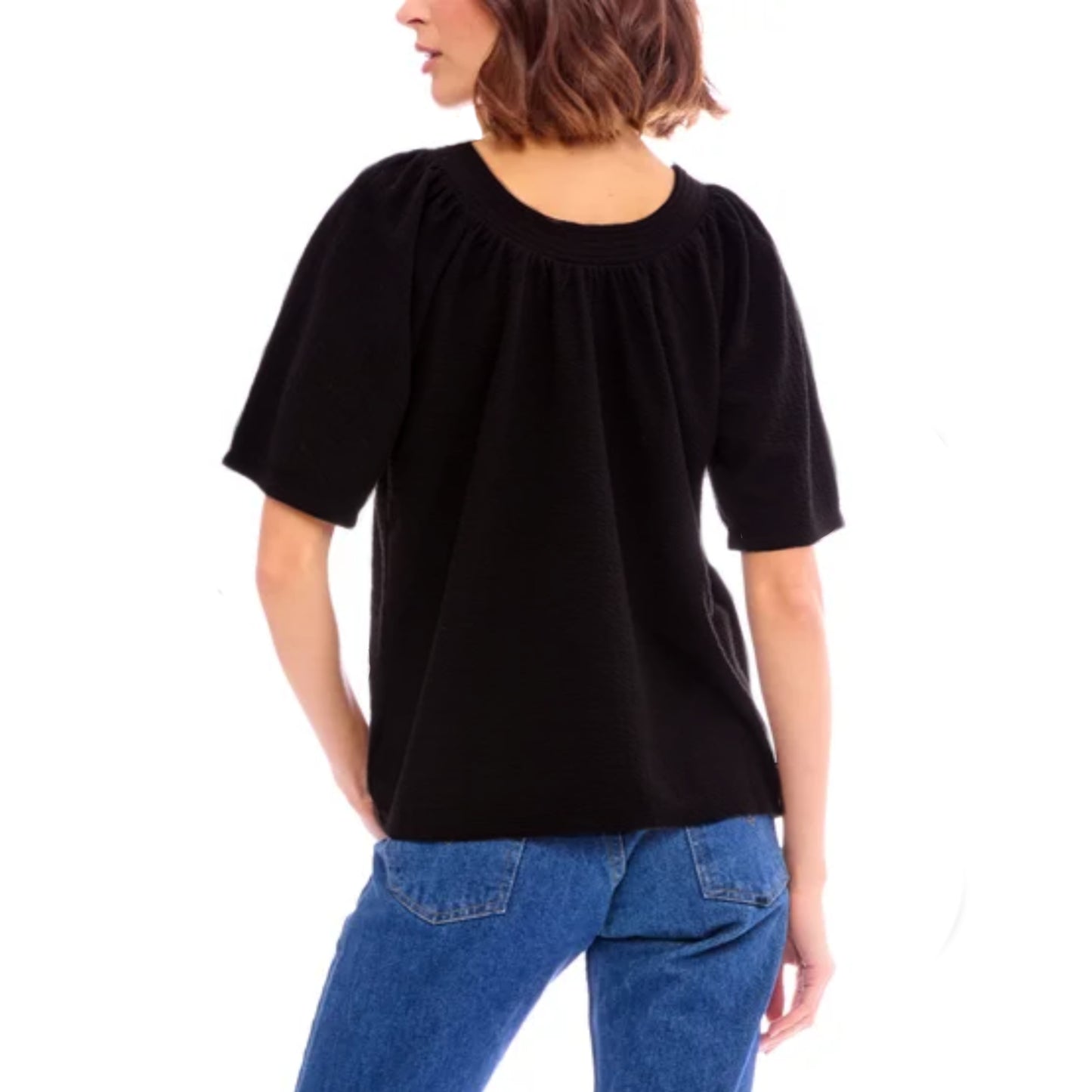 Bobeau Women's Flutter Sleeve Relaxed Fit Textured Top Blouse