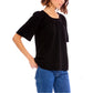 Bobeau Women's Flutter Sleeve Relaxed Fit Textured Top Blouse
