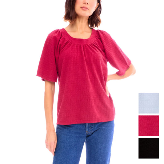 Bobeau Women's Flutter Sleeve Relaxed Fit Textured Top Blouse