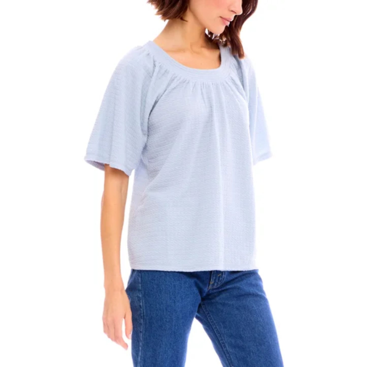 Bobeau Women's Flutter Sleeve Relaxed Fit Textured Top Blouse