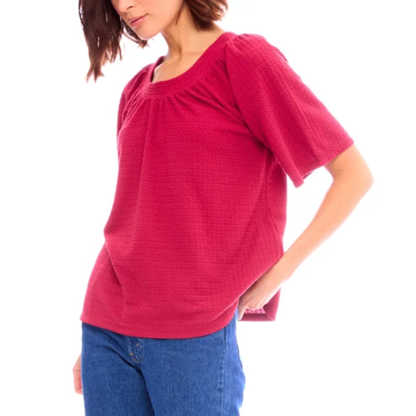 Bobeau Women's Flutter Sleeve Relaxed Fit Textured Top Blouse