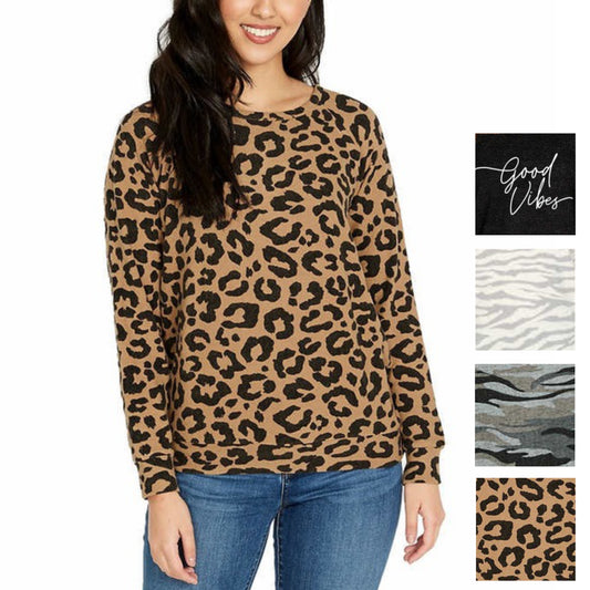 Buffalo David Bitton Women's Ultra Soft Leopard Print Cozy Pullover Top