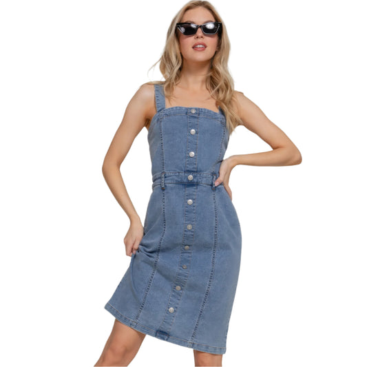Button Down Placket Stretch Denim Dress