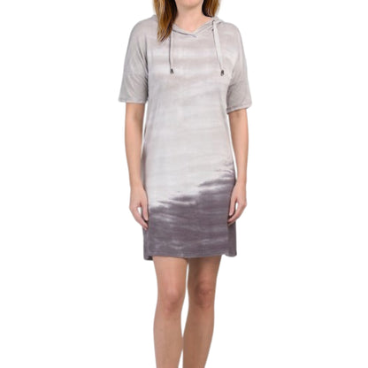 Cable & Gauge Women's Short Sleeve Tie Dye Casual Hooded Mini Dress