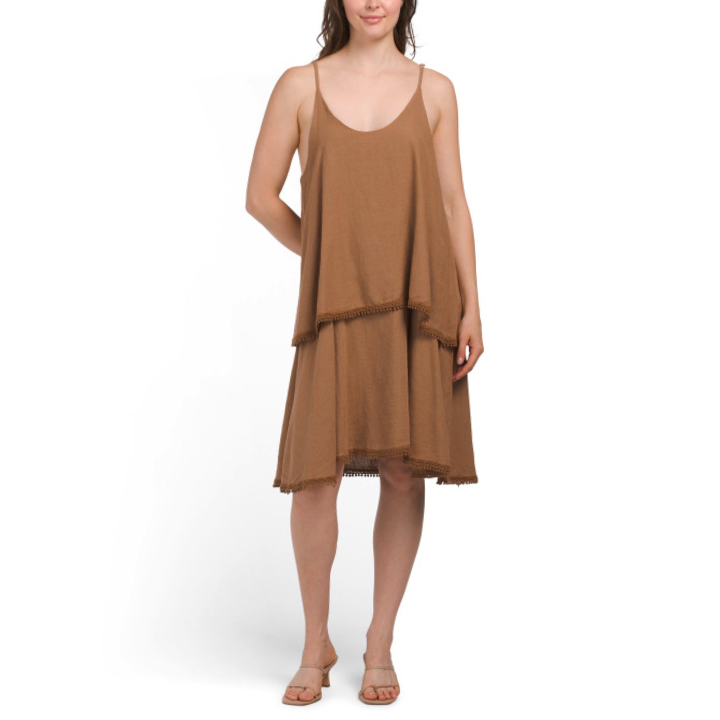 CRISTINA VERGANI Women's Made In Italy Linen Blend Two Tier Midi Dress