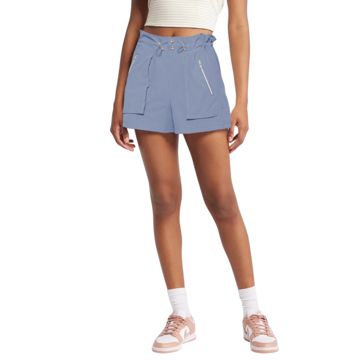 C&C California Women's High Rise Lightweight Stretch Woven Zip Pocket Bungee Shorts