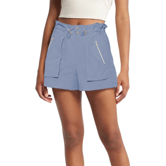 C&C California Women's High Rise Lightweight Stretch Woven Zip Pocket Bungee Shorts