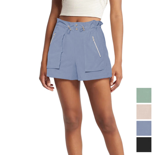 C&C California Women's High Rise Lightweight Stretch Woven Zip Pocket Bungee Shorts