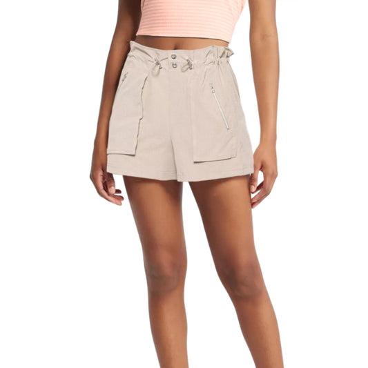 C&C California Women's High Rise Lightweight Stretch Woven Zip Pocket Bungee Shorts