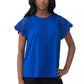 Cable & Gauge Women's Lace Trim Flutter Sleeves Top Blouse