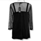 Cable & Gauge Women's Mesh Yoke Rhinestone Hi-low Hem Blouse Top
