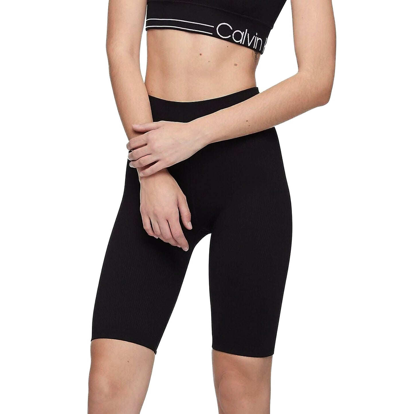 Calvin Klein Women's Ribbed Logo High Waist Bike Shorts