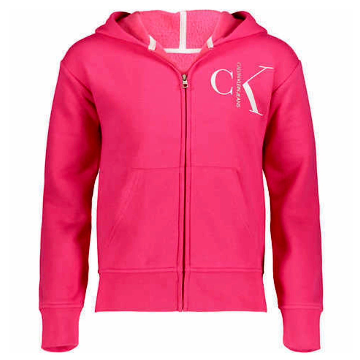 Calvin Klein Girl's Youth Full Zip Cotton Logo Print Hoodie