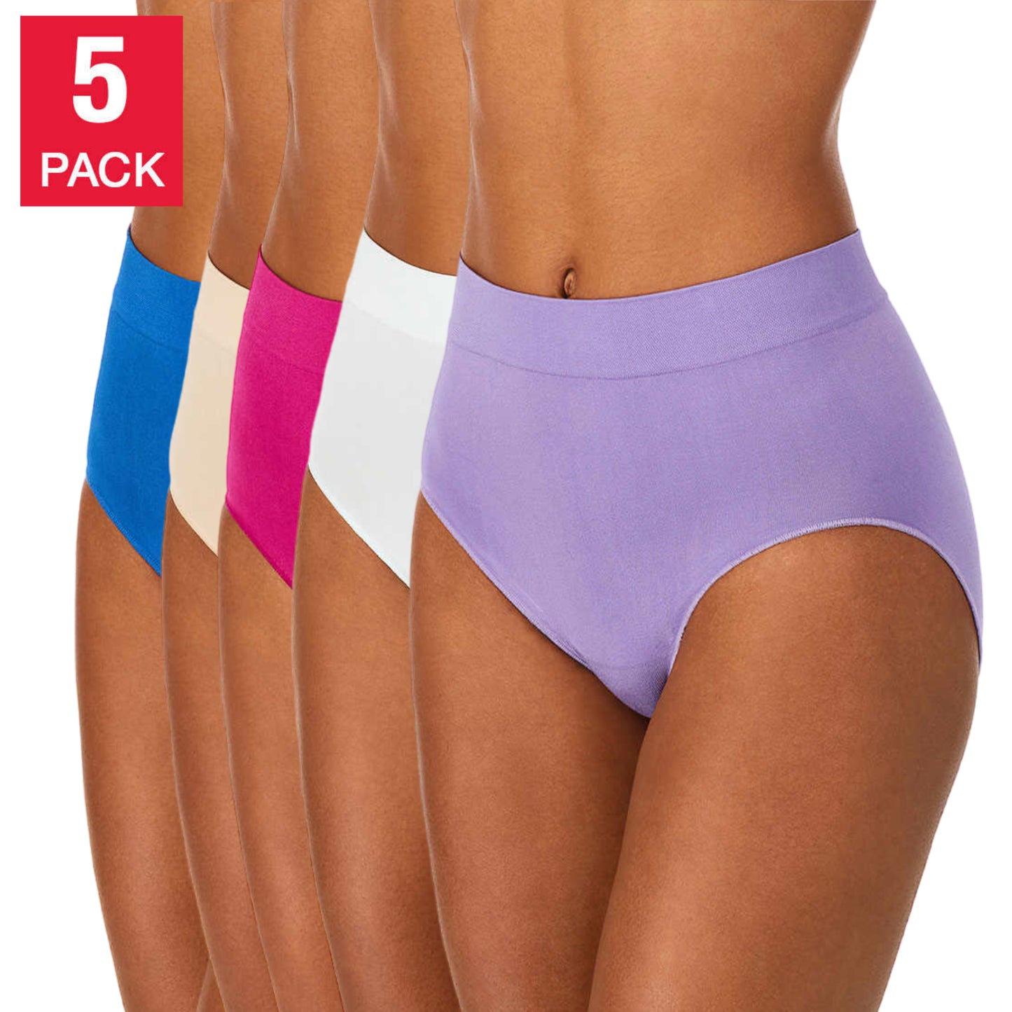 Carole Hochman Women's 5-Multi pack Soft Seamless Full Coverage Brief Panties