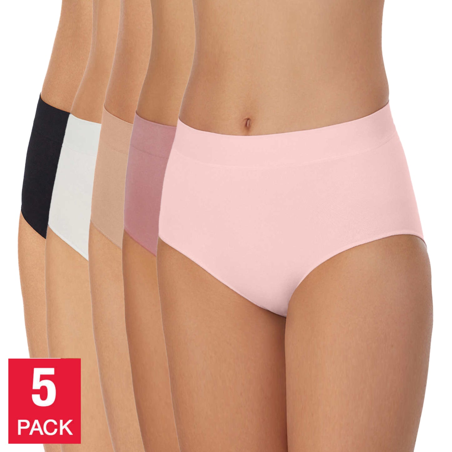 Carole Hochman Women's Multicolor 5-Pack Full Coverage Seamless Soft Brief Panties