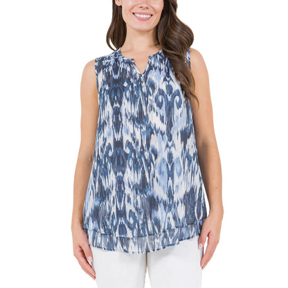 Cristina B Women's Floral Sleeveless Double Layered Hi-low Hem Tunic Blouse